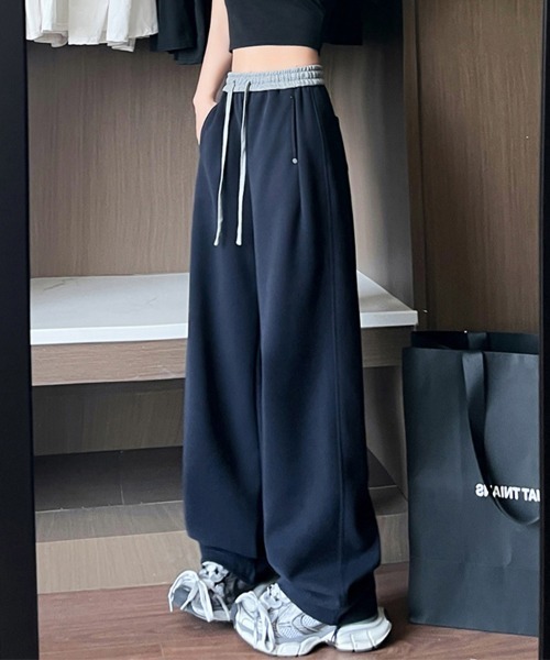 スウェットパンツ ジャージ バイカラーワイドパンツ レディース
