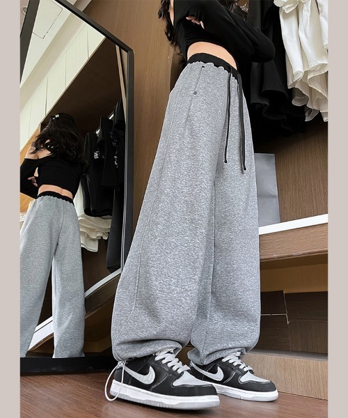 スウェットパンツ ジャージ バイカラーワイドパンツ レディース