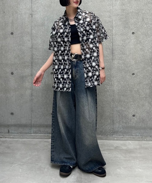 PAGEBOY ブラウス シャツ フラワーシシュウシアーシャツ