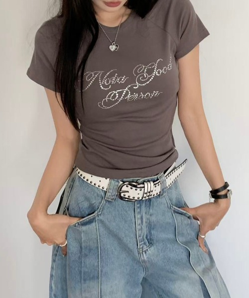 LADY LIKE（レディライク） tシャツ ラインストーンロゴ美シルエット