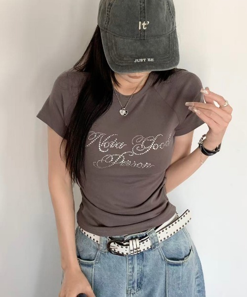 LADY LIKE（レディライク） tシャツ ラインストーンロゴ美シルエット