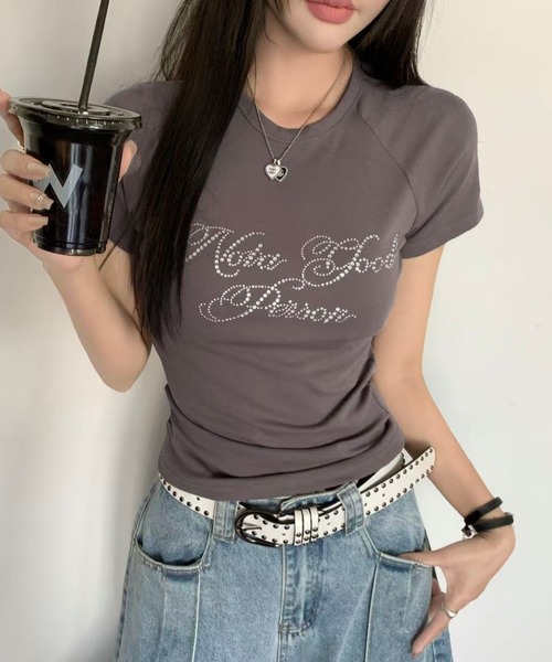 LADY LIKE（レディライク） tシャツ ラインストーンロゴ美シルエット