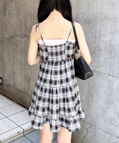 GANNI チェック柄ティアードミニワンピース GANNI チェック柄ティアードミニワンピース