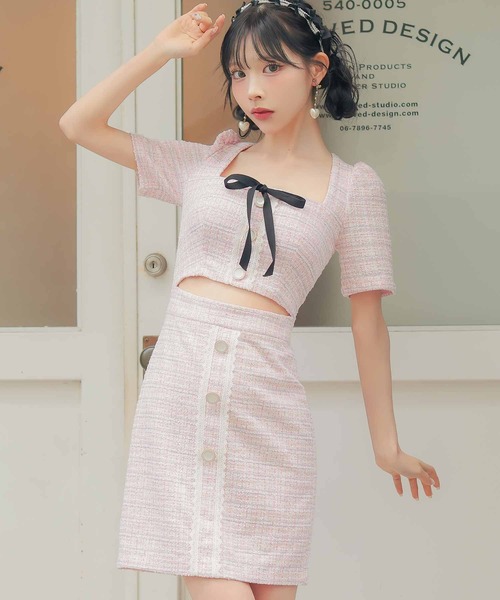 Tika ドレス キャバドレス「韓国ドレス」 袖あり 五部袖 ネック