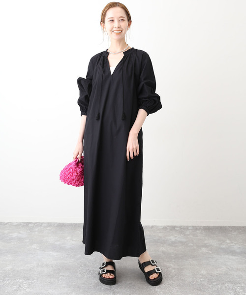 SLOBE IENA Pondichery ロングワンピース SLOBE IENA 「SLOBE IENA」 「Pondichery」長袖ワンピース FREE