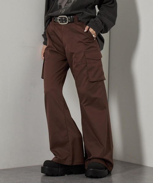 【新品】アスペジ カーゴパンツ ブラウン L ワイドパンツ カーゴパンツ 「Alfred Alex」リベットセミフレアカーゴ
