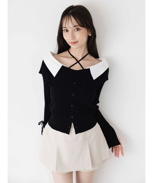 dazzlin 2WAYシャツドッキングニットトップス ブラック dazzlin（ダズリン） ニット セーター 2WAYシャツドッキングニット