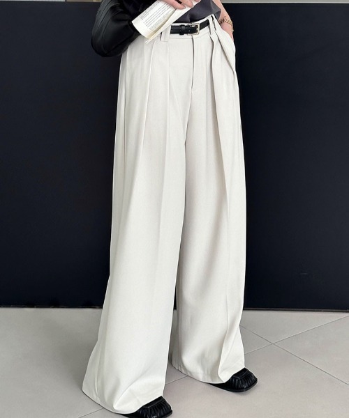 a lot of love パンツ ハイウエスト 2タックワイドパンツ レディース