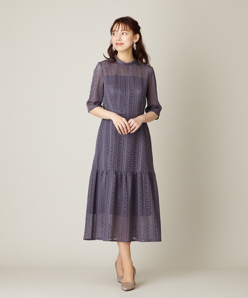 「AIMER」 7分袖ワンピース S パープル系その他3 レディース_画像8