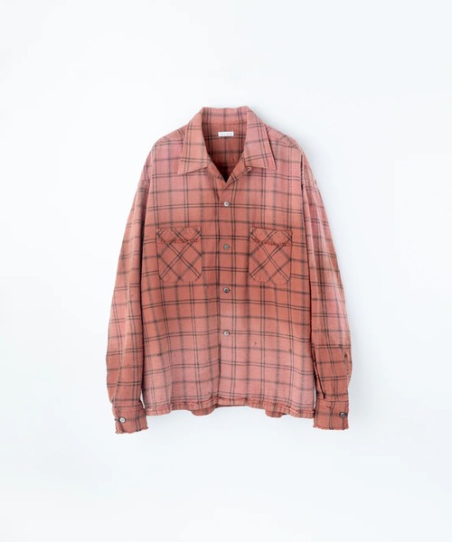 シャツ COTTON FLANNEL PLAID OPEN COLLAR SHIRT : DISTRESSED メンズ