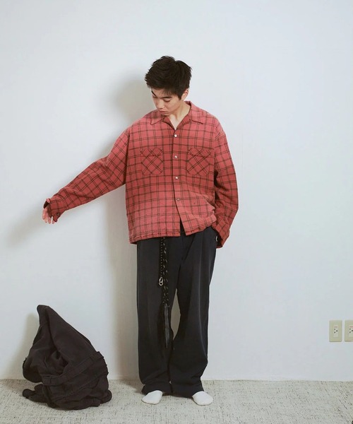 シャツ COTTON FLANNEL PLAID OPEN COLLAR SHIRT : DISTRESSED メンズ_9