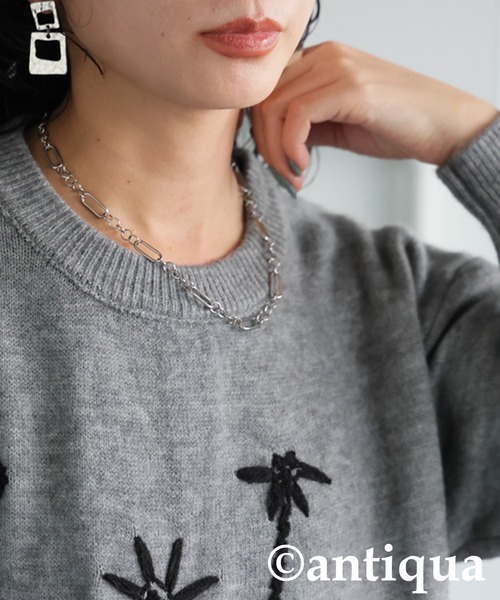 antiqua（アンティカ） ニット セーター 花柄 刺繍ニット レディース