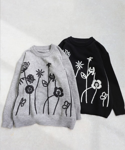 -ˏˋ antique 花柄　ニット ´ˎ- antiqua（アンティカ） ニット セーター 花柄 刺繍ニット レディース
