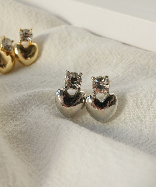 ハート & 丸型コンビ ピアス 両耳用 ハート# Port（ポート） ピアス 「 」 ビジュー ハート コンビ ピアス_