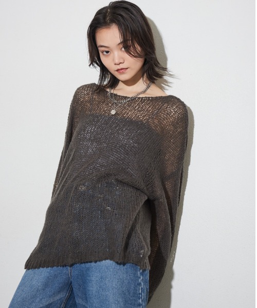 「Shelly island」 長袖ニット FREE チャコールグレー レディース_画像7