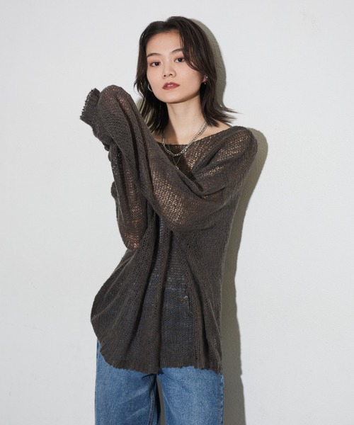 「Shelly island」 長袖ニット FREE チャコールグレー レディース_画像8