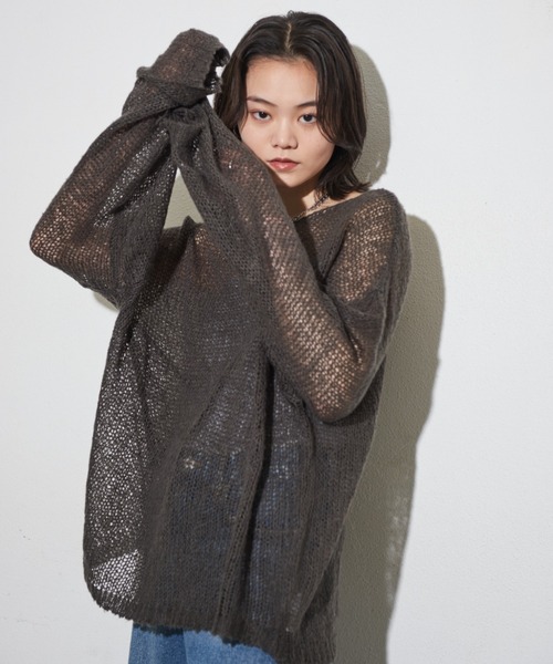 「Shelly island」 長袖ニット FREE チャコールグレー レディース_画像9