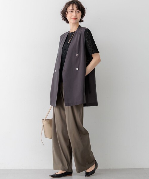 ノーカラージレコート コート アウター ライトシアーマットクロス ノーカラー ジレ