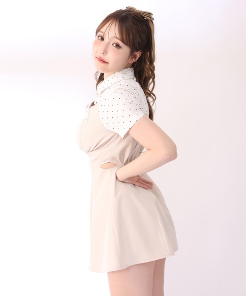 one after another NICE CLAUP ワンピース 半袖 サイドカット異素材