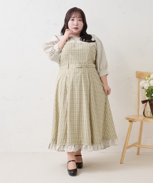 LOUVILLON 半袖ワンピース ベージュ サイズ2 Louiosy（ルオシー） ワンピース 半袖 「Louiosy」「大きいサイズ