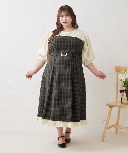 Louiosy ルオシー ベルト付きシャツドッキングワンピース Louiosy（ルオシー） ワンピース 半袖 「Louiosy」「大きいサイズ