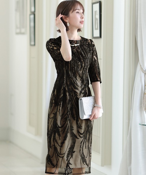 「PourVous」 「haremode」7分袖ワンピース MEDIUM ブラック レディース_画像3