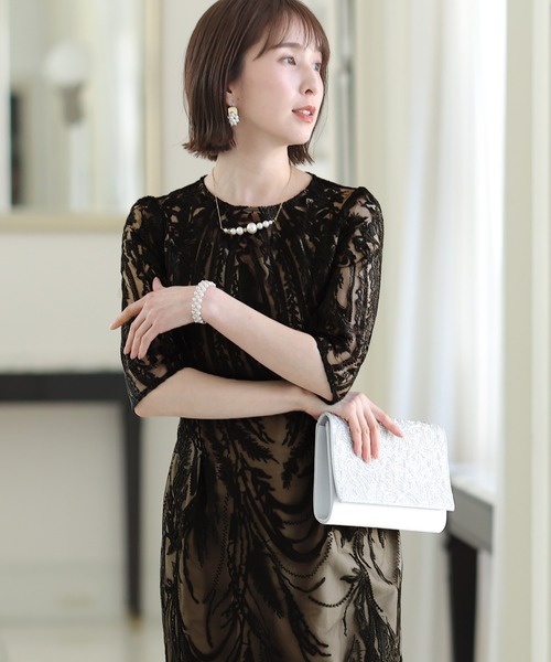 「PourVous」 「haremode」7分袖ワンピース MEDIUM ブラック レディース_画像6