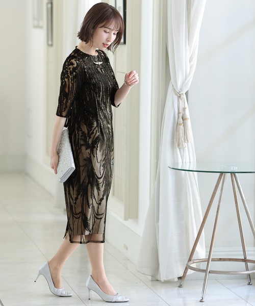 「PourVous」 「haremode」7分袖ワンピース MEDIUM ブラック レディース_画像8