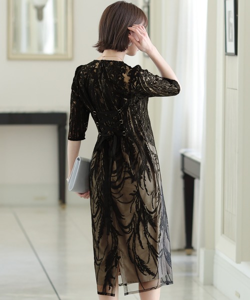 「PourVous」 「haremode」7分袖ワンピース MEDIUM ブラック レディース_画像9