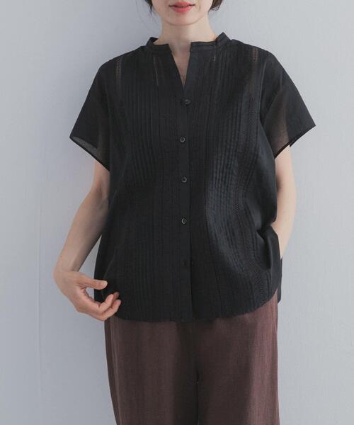 コットンハウスアヤ　コットン半袖シャツ　ブラウス　ブラック　レース　F URBAN RESEARCH DOORS（アーバンリサーチドアーズ） ブラウス シャツ