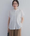 ブラウス シャツ 半袖 コットンレース切替ブラ...の詳細画像2