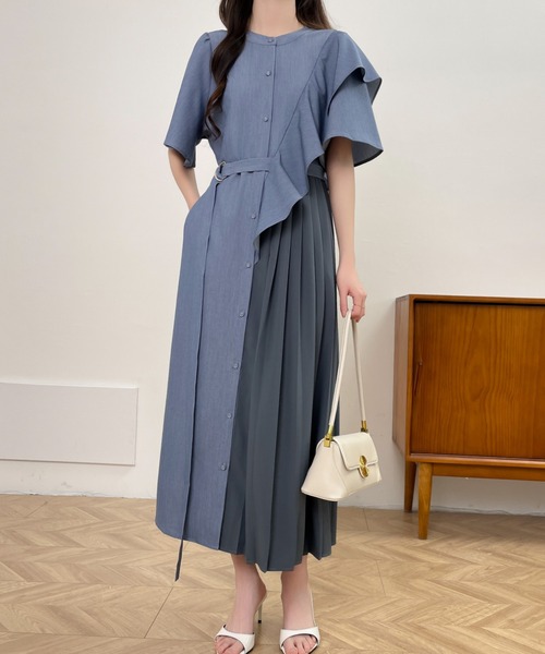 「ECLIN」 半袖ワンピース M ブルー レディース_画像2