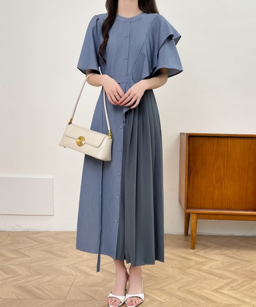 「ECLIN」 半袖ワンピース M ブルー レディース_画像3