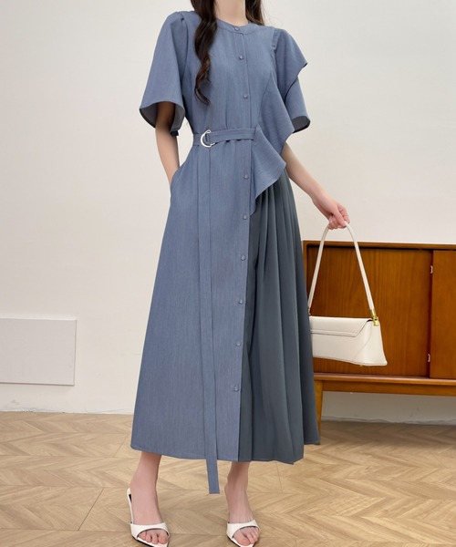 「ECLIN」 半袖ワンピース M ブルー レディース_画像4