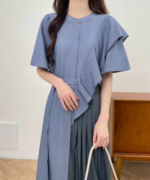 「ECLIN」 半袖ワンピース M ブルー レディース_画像6