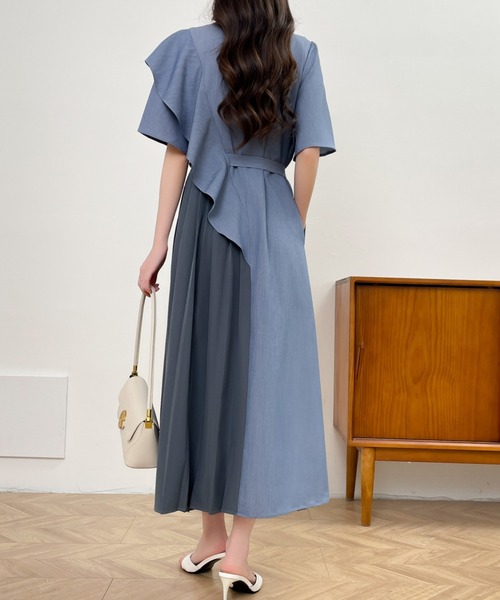 「ECLIN」 半袖ワンピース M ブルー レディース_画像7