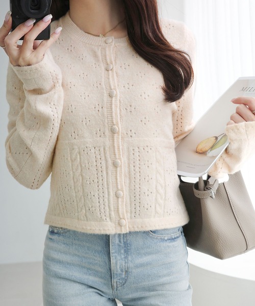 「mily bilet」 ニットカーディガン SMALL チャコールグレー レディース_画像2