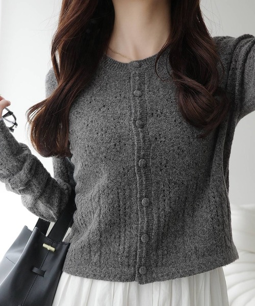 「mily bilet」 ニットカーディガン SMALL チャコールグレー レディース_画像3
