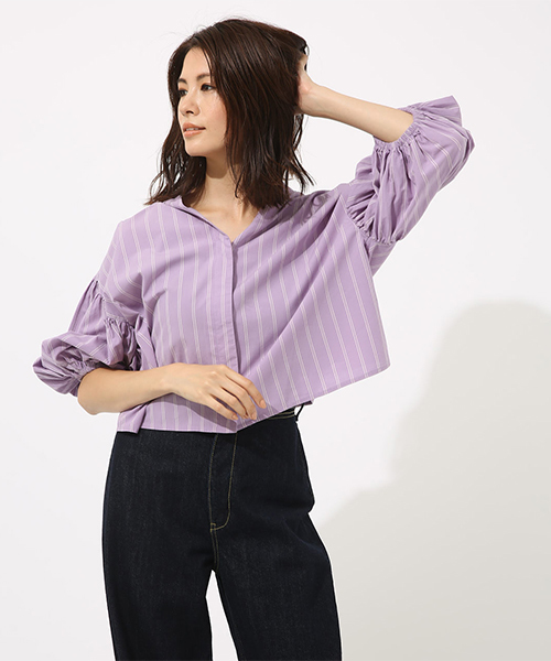 AZUL BY MOUSSY tシャツ マルチストライプバルーンスリーブ