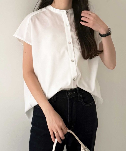 GeeRA（ジーラ） ブラウス シャツ 無地/ストライプ バンドカラー