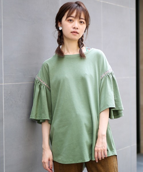 チチカカ tシャツ 袖ライン刺繍トップス レディース : ZOZOTOWN
