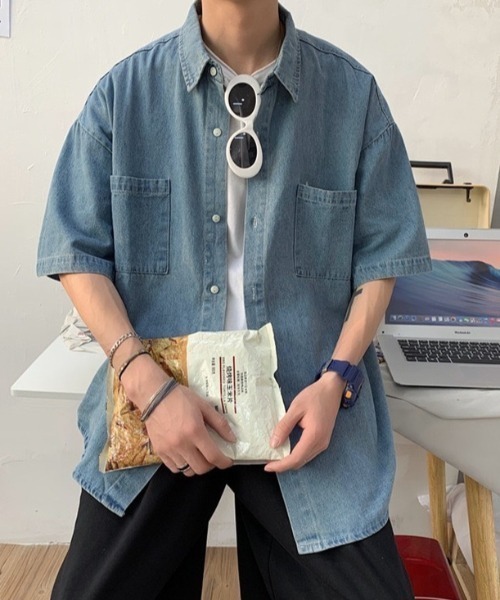 ☆boohoo MAN☆ジャカードデニム オーバーサイズ シャツ BEAMS HEART（ビームス ハート）ジャカード ロングスリーブ