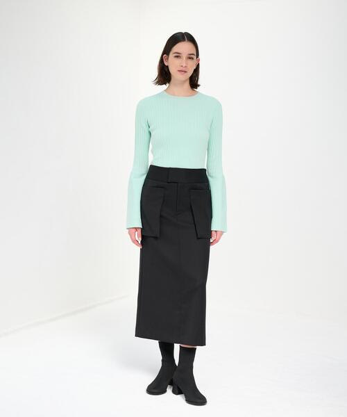 LANVIN en Bleu スカート PEスパンWクロスポケットIラインスカート 