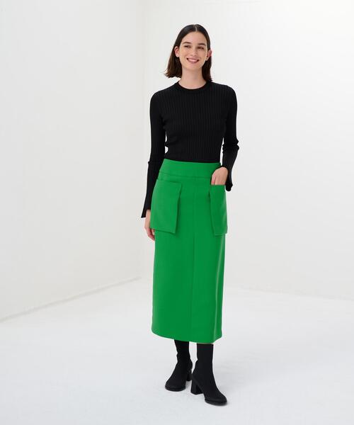 LANVIN en Bleu スカート PEスパンWクロスポケットIラインスカート 