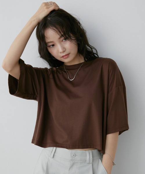 ＜AURALEE＞シアーコットン ショートスリーブTシャツカラー：NAVY：S Aunt Marie's（アントマリーズ） tシャツ 半袖 「接触冷感」クロップド