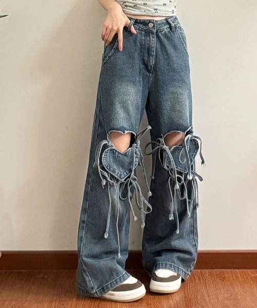 デニム・ジーパン IONSEOUL Rhodia Damage Sand Denim Pants JE796 adidas】ADILENIUM SEASON 3 ZIP WASHED DENIM PANTS (adidas