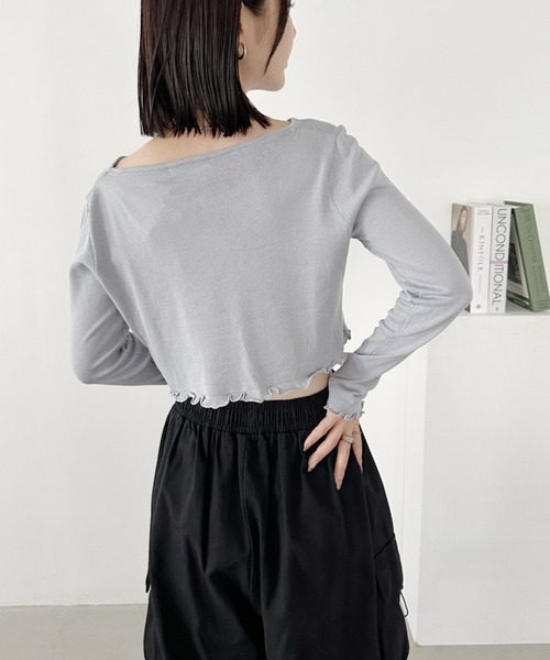 MUSERAグレー クロップド 長袖 トップス　クロスプルオーバー MUSERAグレー クロップド 長袖 トップス クロスプルオーバー
