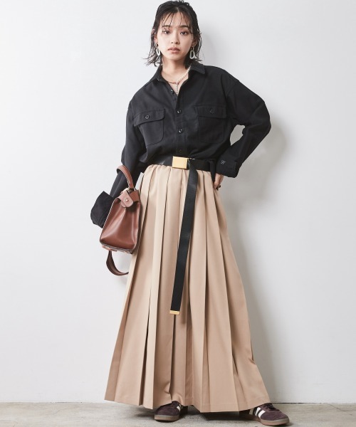 CHIC STYLE ブラウス シャツ バックサテンミリタリーシャツ