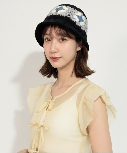 帽子 ハット 「HIKA」かぎ編み花モチーフニットHAT レディース メンズ