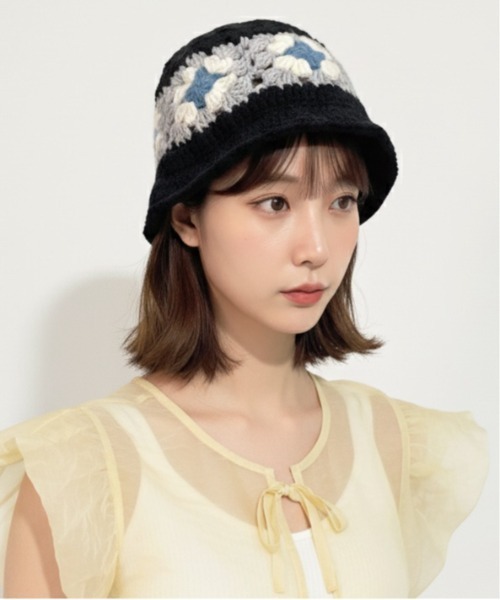 帽子 ハット 「HIKA」かぎ編み花モチーフニットHAT レディース メンズ